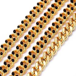Two Tone Handmade Brass Curb Chains, with Enamel and Spool, Unwelded, Long-Lasting Plated, Real 18K Gold Plated, Black, 6x5x1.2mm, about 32.8 Feet(10m)/roll(CHC-I035-01G-06)