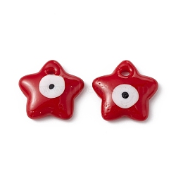 Handmade Evil Eye Lampwork Pendants, Star Charm, Red, 23.5~24x24~25x5~6.5mm, Hole: 2.5~3mm(LAMP-I026-12E)