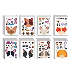 48 Sheets 8 Styles Paper Make a Face Stickers, Make Your Own Self Adhesive Funny Decals, for Kid Art Craft, Animal Pattern, 175x125mm, 6 sheets/style(DIY-WH0467-002)
