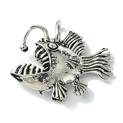 Tibetan Style Alloy Pendants, Cadmium Free & Lead Free, Piranha, Antique Silver, 40x49x10mm, Hole: 9mm(FIND-B041-01AS)