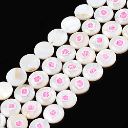 Natural Freshwater Shell Enamel Beads, Flat Round, Hot Pink, 11x3mm, Hole: 0.8mm, about 32pcs/strand, 14.37 inch(36.5cm)(SHEL-N026-194-03)