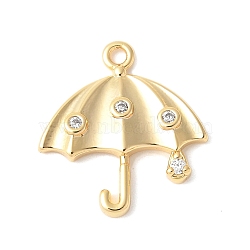 Brass Micro Pave Clear Cubic Zirconia Pendants, Umbrella Charms, Rack Plating, Lasting Plated, Nickel Free, Real 18K Gold Plated, 17.5x16.5x2.5mm, Hole: 1.4mm(KK-U064-01G)