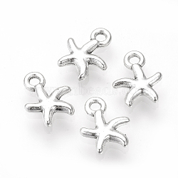 Tibetan Style Alloy Charms, Starfish/Sea Stars, Cadmium Free & Lead Free, Antique Silver, 12.5x10x2.5mm, Hole: 2mm, about 1690pcs/1000g(TIBE-S311-19AS-LF)