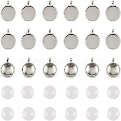 DIY Pendant Making Kits,include Brass Flat Round Pendant Cabochon Settings, Plain Edge Bezel Cups and Dome Transparent Glass Cabochons, Platinum, Setting: Tray: 10mm, 12mm, hole: 2mm, 30pcs/box(DIY-AR0001-17)