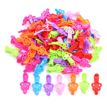 Kids Hair Accessories, Plastic Alligator Hair Clips, Flower, Mixed Color, 38x18.5x15mm
