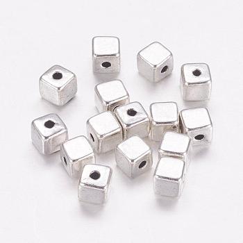 Tibetan Style Alloy Beads, Cadmium Free & Lead Free, Cube, Antique Silver, about 4mm long, 4mm wide, 4mm thick, hole: 1mm
