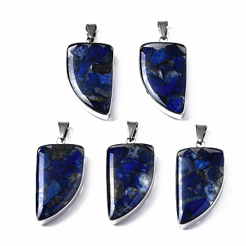 Natural Lapis Lazuli Pendants, with Transparent Resin and 201 Stainless Steel Findings, Knife, Stainless Steel Color, 26.5x14x6.5mm, Hole: 2x5.5mm