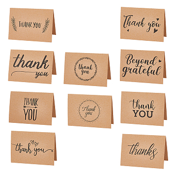 50Pcs 10 Style Kraft Paper Thank You Greeting Cards, Rectangle with Word Pattern, for Thanksgiving Day, BurlyWood, 72x100x1mm, 5pcs/style