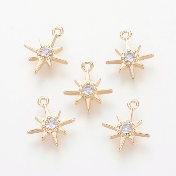 Brass Cubic Zirconia Charms, for DIY Jewelry Making, Star, Nickel Free, Real 18K Gold Plated, 10.5x8.5x2mm, Hole: 1mm