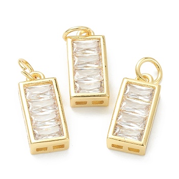 Brass Micro Pave Clear Cubic Zirconia Charms,Long-Lasting Plated, Rectangle, Golden, 15x6.5x3mm, Hole: 3.4mm