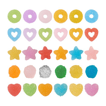 120Pcs 7 Style Resin Decoden Cabochons Accessories, Imitation Berry Candy, Heart & Star & Ronnd & Ring, Mixed Color, 15x16x5.5mm