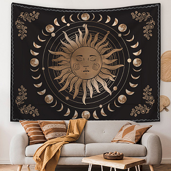 Flower Sun Moon Hippie Tapestries, Polyester Bohemian Mandala Wall Hanging Tapestry, for Bedroom Living Room Decoration, Rectangle, Sun Pattern, 1300x1500mm