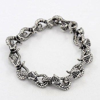 Fashionable Retro Jewelry 304 Stainless Steel Snake Bracelets for Men, with Clasps, Antique Silver, 9 inch(230mm): 9x10mm