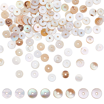 200Pcs Freshwater Shell Beads, Disc/Flat Round, Heishi Beads, Creamy White, 6x1mm, Hole: 1mm
