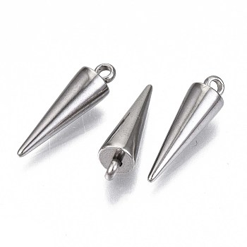 201 Stainless Steel Pendants, Cone, Stainless Steel Color, 17.5x5mm, Hole: 1.6mm