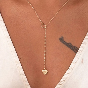 Alloy Heart Ring Pendant Lariat Necklaces for Women, Golden, 21.46 inch(54.5cm)