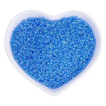 Ornaland 12/0 Round Glass Seed Beads, Grade A, Transparent Colours Lustered, Cornflower Blue, 2x1.5mm, Hole: 0.3mm, about 11200pcs/bag