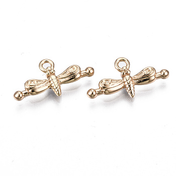 Brass Charms, Long-Lasting Plated, Cadmium Free & Lead Free, Dragonfly, Light Gold, 10x19x3mm, Hole: 1.6mm