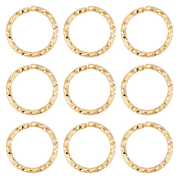 30Pcs Brass Jump Rings, Open Jump Rings, Textured, Twisted Ring, Real 18K Gold Plated, 15 Gauge, 14x1.5mm, Inner Diameter: 11mm