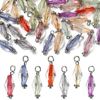 50Pcs Transparent Acrylic Pendants, Bicone Charms, with Brass Findings, Antique Silver, Mixed Color, 21mm