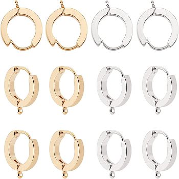 12Pcs 2 Colors 201 Stainless Steel Huggie Hoop Earrings Findings, with 316 Surgical Stainless Steel Earring Pins, Ring, Golden & Stainless Steel Color, 15.5x14x3mm, Hole: 1.6mm, Pin: 1mm, 6pcs/color