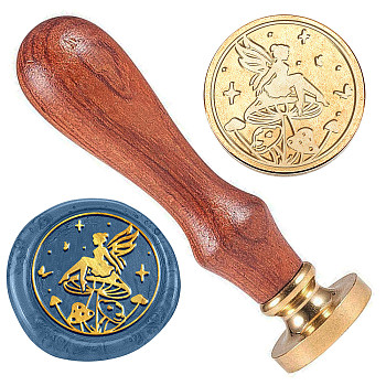 Wax Seal Stamp Set, Brass Sealing Wax Stamp Head, with Wood Handle, for Envelopes Invitations, Gift Card, Angel & Fairy, 83x22mm, Stamps: 25x14.5mm