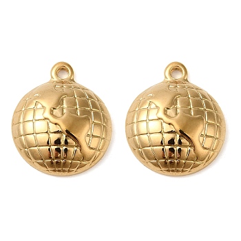 201 Stainless Steel Pendants, Long-Lasting Plated, Half Round with Earth Charm, Golden, 18.5x15.5x4.5mm, Hole: 1.8mm