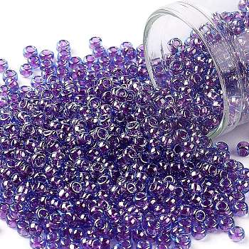 TOHO Round Seed Beads, Japanese Seed Beads, (252) Inside Color Aqua/Purple Lined, 8/0, 3mm, Hole: 1mm, about 222pcs/10g