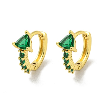 Brass Micro Pave Cubic Zirconia Hoop Earring, Real 18K Gold Plated, Green, 14x6.5mm