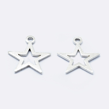 925 Sterling Silver Charms, Star, Silver, 11x9.5x0.8mm, Hole: 1mm