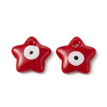 Handmade Evil Eye Lampwork Pendants, Star Charm, Red, 23.5~24x24~25x5~6.5mm, Hole: 2.5~3mm