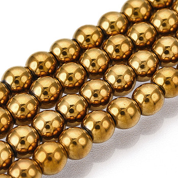 Non-magnetic Synthetic Hematite Beads Strands, Grade A, Round, Golden Plated, 4mm, Hole: 1mm, about 95~100pcs/strand, 15.5 inch