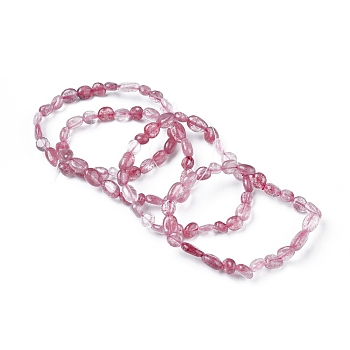 Natural Strawberry Quartz Bead Stretch Bracelets, Tumbled Stone, Nuggets, Inner Diameter: 2~2-1/4 inch(5.2~5.6cm)