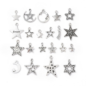 Tibetan Style Alloy Pendants, Star Charms, Antique Silver, 11~30x8~21x2~4mm, Hole: 1.8~2mm, 20pcs/set