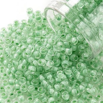 TOHO Round Seed Beads, Japanese Seed Beads, (975) Inside Color Crystal/Neon Sea Foam Lined, 8/0, 3mm, Hole: 1mm, about 1110pcs/50g