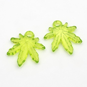 Transparent Acrylic Pendants, Leaf, Yellow Green, 23.2mm long, 20mm wide, 3mm thick, hole: 2.5mm, about 995pcs/500g