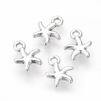 Tibetan Style Alloy Charms, Starfish/Sea Stars, Cadmium Free & Lead Free, Antique Silver, 12.5x10x2.5mm, Hole: 2mm, about 1690pcs/1000g