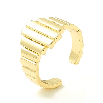 Brass Rectangle Wrapped Open Cuff Ring for Women, Cadmium Free & Lead Free, Real 18K Gold Plated, US Size 7 1/4(17.5mm)