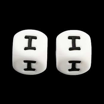 20Pcs White Cube Letter Silicone Beads 12x12x12mm Square Dice Alphabet Beads with 2mm Hole Spacer Loose Letter Beads for Bracelet Necklace Jewelry Making, Letter.I, 12mm, Hole: 2mm