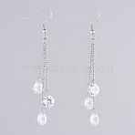 304 Stainless Steel Dangle Earrings, Cable Chains, with Cubic Zirconia Charms, White, 73mm, Pin: 0.6mm(EJEW-JE04003-03)