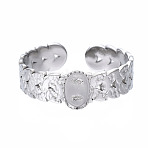 Non-Tarnish 304 Stainless Steel Open Cuff Finger Ring Cabochon Settings, Oval, Stainless Steel Color, US Size 7 3/4(17.9mm), Tray: 3.9x5.9mm(STAS-T060-09P)
