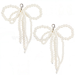 2 Piars Bowknot Plastic Imitation Pearls Shoe Charms, Shoe Decorations, White, 115.5mm(DIY-SP0002-84B)