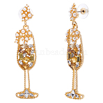 1Pair Alloy Rhinestone Dangle Stud Earrings, with Plastic Imitation Pearl, Wine Glass , Golden, 63.5x14.5mm(EJEW-UN0002-73B)