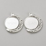 Alloy Pendant Cabochon Settings, Moon with Flat Round, Silver, Tray: 22x3.2mm, 32x27x3.2mm, Hole: 1.8mm(FIND-WH0165-14S)