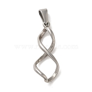 304 Stainless Steel Pendants, Infinity Charm, Stainless Steel Color, 32.5x11x6mm, Hole: 3x8mm(STAS-B053-29P)