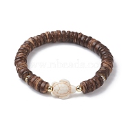 Tortoise Synthetic Turquoise & Coconut Stretch Bracelets for Women, Coconut Brown, Inner Diameter: 2-1/8 inch(5.5cm)(BJEW-JB10106-01)