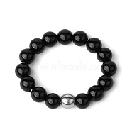 4MM Round Natural Black Onyx Beaded Stretch Rings, European and American Style(VM0712-16)