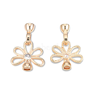 Brass Pave Clear Cubic Zirconia Fold Over Clasps, Cadmium Free & Nickel Free & Lead Free, Flower, Real 18K Gold Plated, Flower: 17x17.5x5mm, Clasp: 11.5x6x5mm, Inner Diameter: 3.5mm(KK-N232-487)
