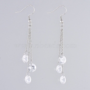 304 Stainless Steel Dangle Earrings, Cable Chains, with Cubic Zirconia Charms, White, 73mm, Pin: 0.6mm(EJEW-JE04003-03)