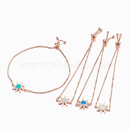 Adjustable Brass Bolo Bracelets, Slider Bracelets, with Synthetic Opal, Sun, Rose Gold, Mixed Color, 9-7/8 inches(25cm), Link: 13x18x2.5mm(BJEW-K204-06-RG)